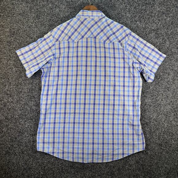 Wrangler Western Shirt Men’s XLT Blue Plaid Pear Snap Short Sleeve Button Up - Picture 3 of 5